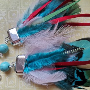 kolczyki wiszące etno pióra boho