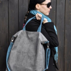 TORBA HOBO XXL - SZAROŚĆ, SZMARAGD