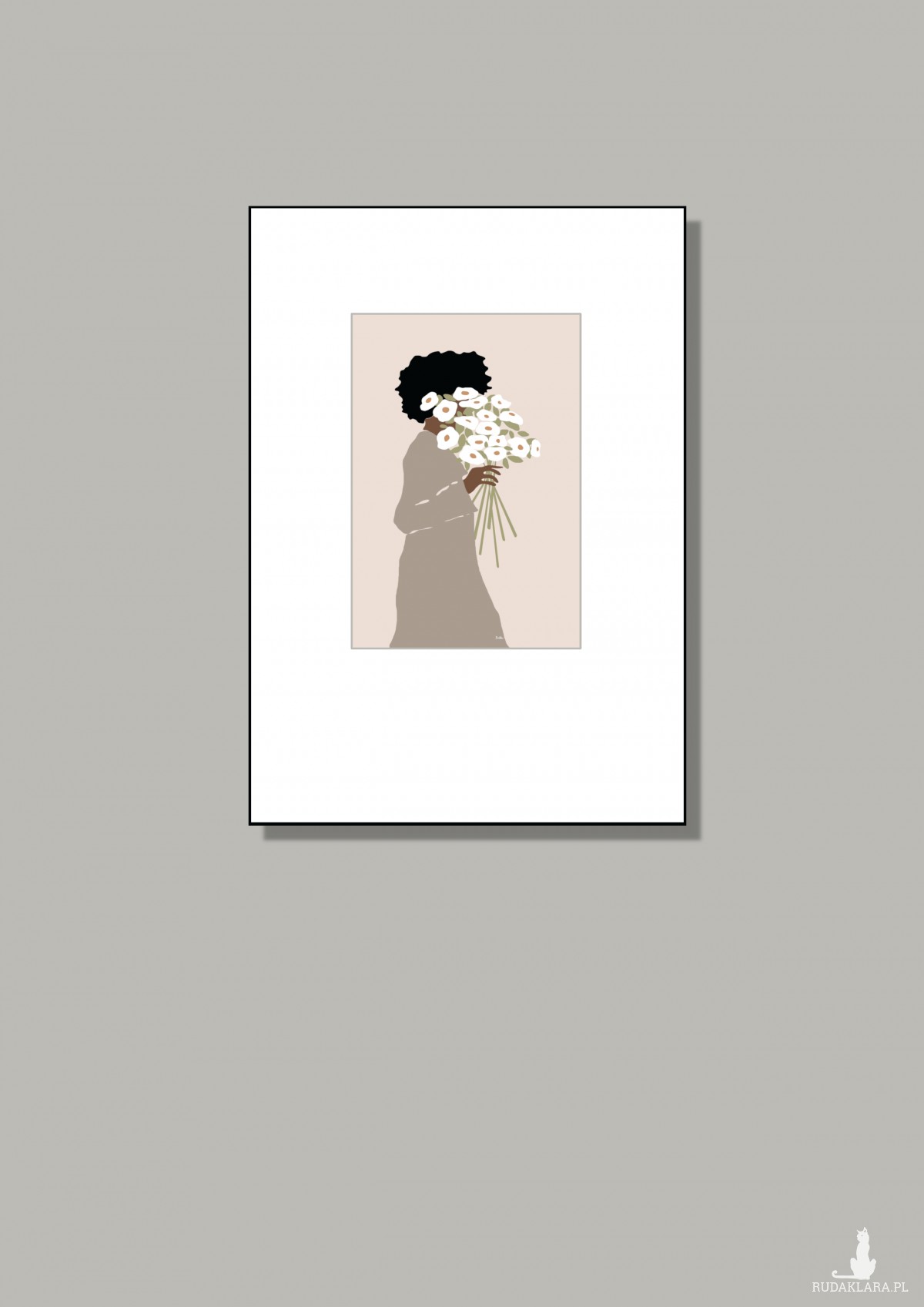 Grafika "Kobieta z bukietem" plik cyfrowy do pobrania, wydrukuj jak chcesz
