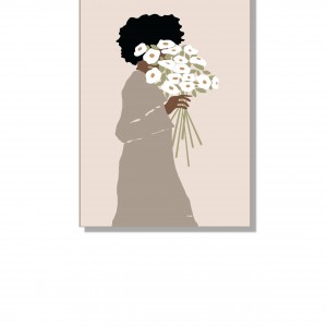 Grafika "Kobieta z bukietem" plik cyfrowy do pobrania, wydrukuj jak chcesz