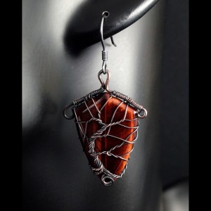 Tygrysie oko, Miedziane kolczyki drzewko szczęścia, ręcznie wykonane prezent dla niej prezent dla mamy prezent urodzinowy biżuteria autorska