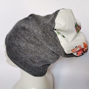 Czapka damska  szara góra w ptaszki