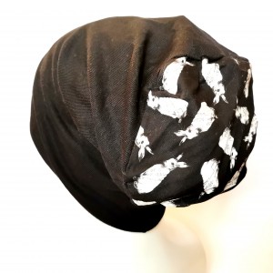 Czapka damska  czarna z zajacem