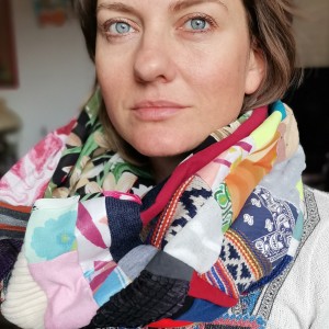 komin patchworkowy boho handmade kolorowy ciepły