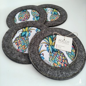 Podkładka filcowa okrągła z ananasem - mała - zestaw 4 szt