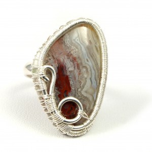 Agat koronkowy , Srebrny pierścionek z agatem, ręcznie wykonany, prezent dla niej, prezent dla mamy, prezent urodzinowy, biżuteria autorska