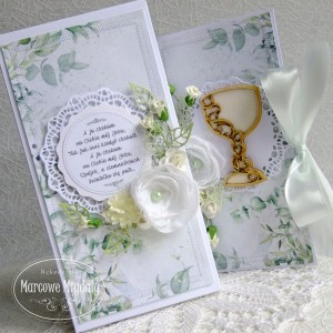 Pamiątka Komunii Świętej, kartka kopertowa w pudełku
