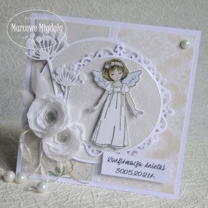 Kartka z okazji Pierwszej Komunii lub Konfirmacji z dziewczynką, personalizowana