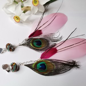 Klipsy etno boho wiszące piora