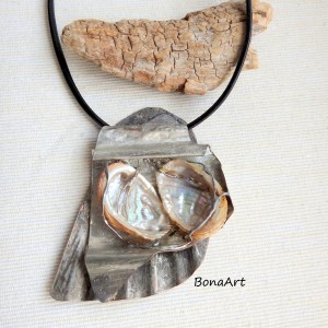 Zawieszka, wisior Fale i muszle, do lnu lub bawełny