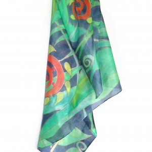 Kolorowa Roślinna chusta jedwabna malowana