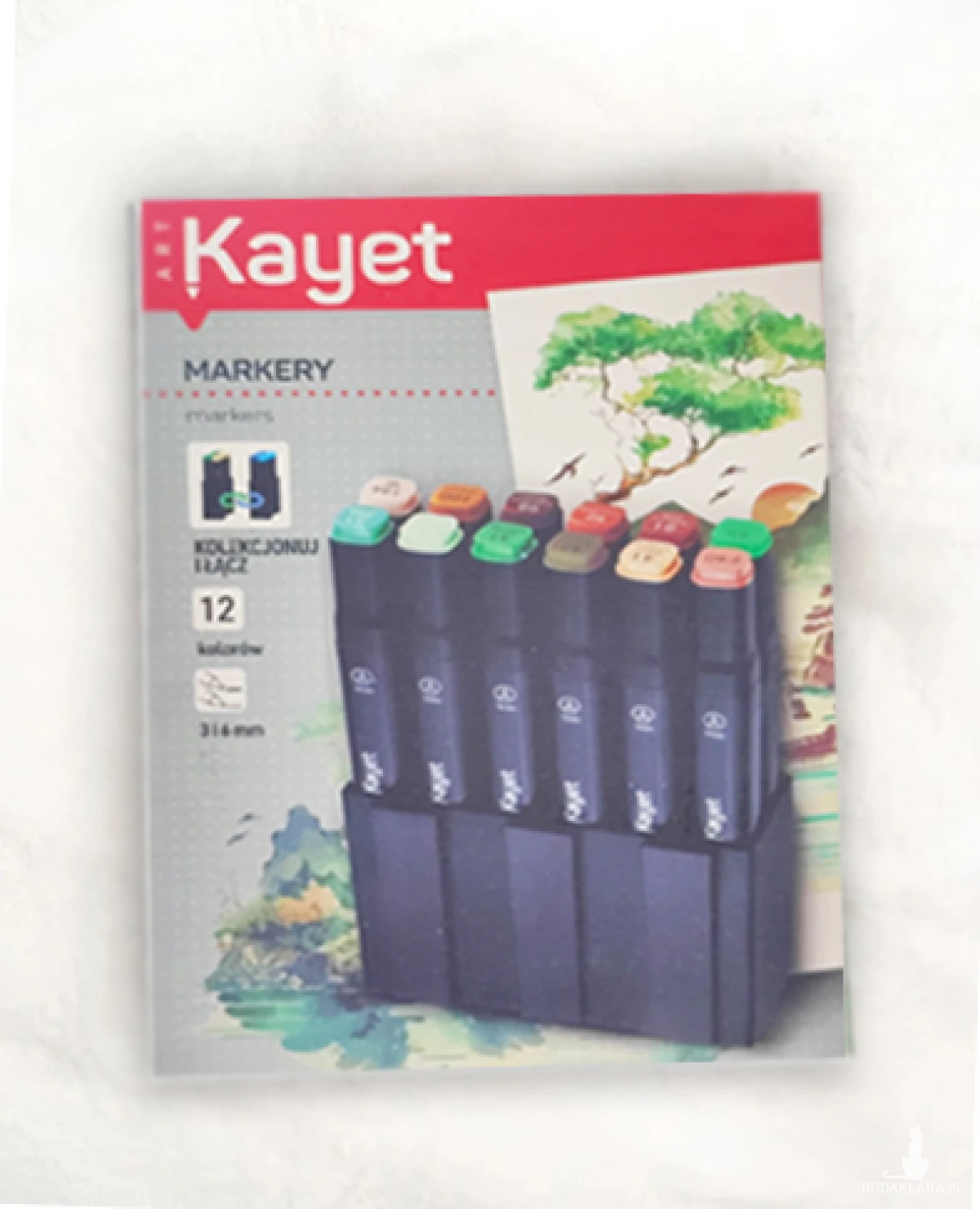 permanentne markery dwustronne 12, artystyczne markery dwustronne kayet, markery zielone i brązowe 12 kayet, wodoodporne markery 12