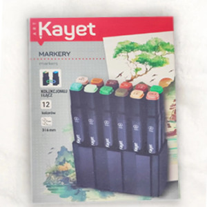 permanentne markery dwustronne 12, artystyczne markery dwustronne kayet, markery zielone i brązowe 12 kayet, wodoodporne markery 12