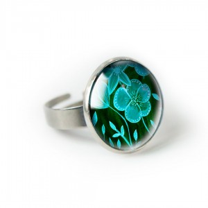 Green flower pierścionek