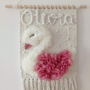 Łabędź Dekoracja z imieniem makatka dla dziewczynki łabądź zawieszka