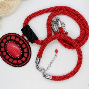 Szyty ręcznie wisior jadeit w oprawie + bransoletka