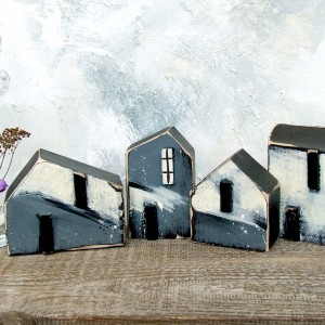 Komplet domków dekoracyjnych - 4 domki biało-grafitowe