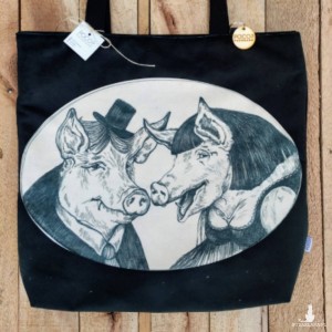 Torba welurowa z nadrukiem Świnki Czarne