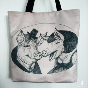 Torba welurowa z nadrukiem Świnki szare