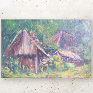 obraz ręcznie malowany, obraz olejny, obraz na płótnie, chata obraz, obraz z chatką