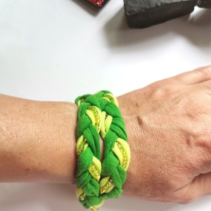 Bransoletka dzianina koraliki pleciona