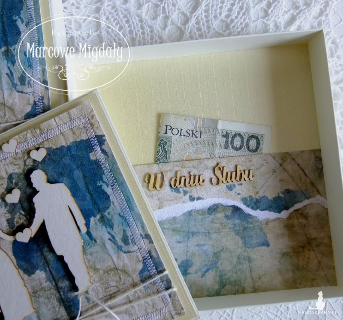 Komplet ślubny Podróż, kartka z pudełkiem