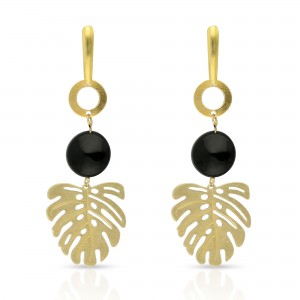 Złocone kolczyki z onyksami Preto c910