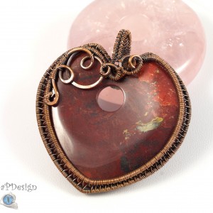 Jaspis czerwony, Miedziany wisior z jaspisem, ręcznie wykonany, prezent dla niej, prezent dla mamy, prezent urodzinowy, biżuteria autorska