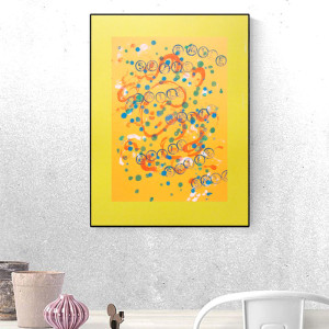 minimalizm rysunek 30x40, malowana ręcznie abstrakcja, abstrakcyjny obrazek A3, minimalistyczna dekoracja na ścianę, smile obrazek do loftu, napisy rysunek optymistyczny