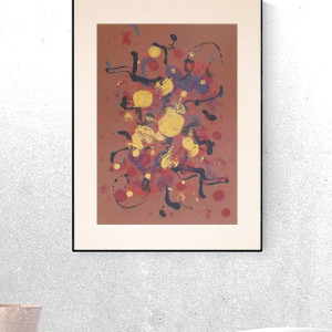 abstrakcja w ciepłych kolorach, nowoczesna dekoracja na ścianę, brązowa grafika do salonu, A3 obraz do sypialni, minimalistyczna grafika 30x40, oryginalny obraz do biura