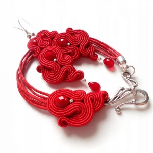 KOMPLET SUTASZ czerwony ze srebrem hand made