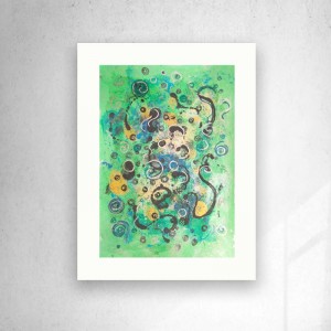 abstrakcja do salonu, minimalizm rysunek, zielona grafika na ścianę, złoty rysunek, kosmos obraz 30x40