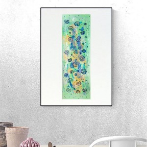 złoto zielona dekoracja na ścianę, abstrakcyjny rysunek, grafika do sypialni, nowoczesny obraz do loftu