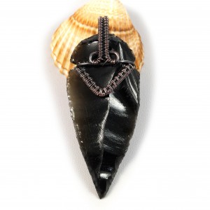 Obsydian, miedziany wisior ze smoczym szkłem, prezent dla niego, prezent dla niej, unisex, biżuteria ręcznie robiona, wire wrapped, handmade