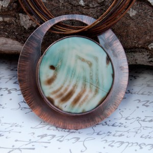 Miedziany naszyjnik z turkusowym agatem c352