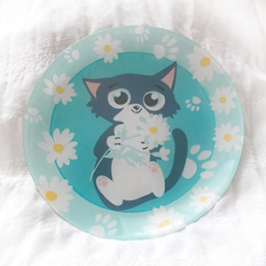 nowy talerzyk z kotkiem, kotek talerzyk deserowy, ładny talerz z kotem, kolorowy talerz deserowy, z kotkiem