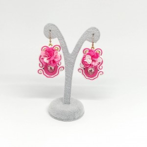 Kolczyki z kwiatami sutasz różowo-białe Flora