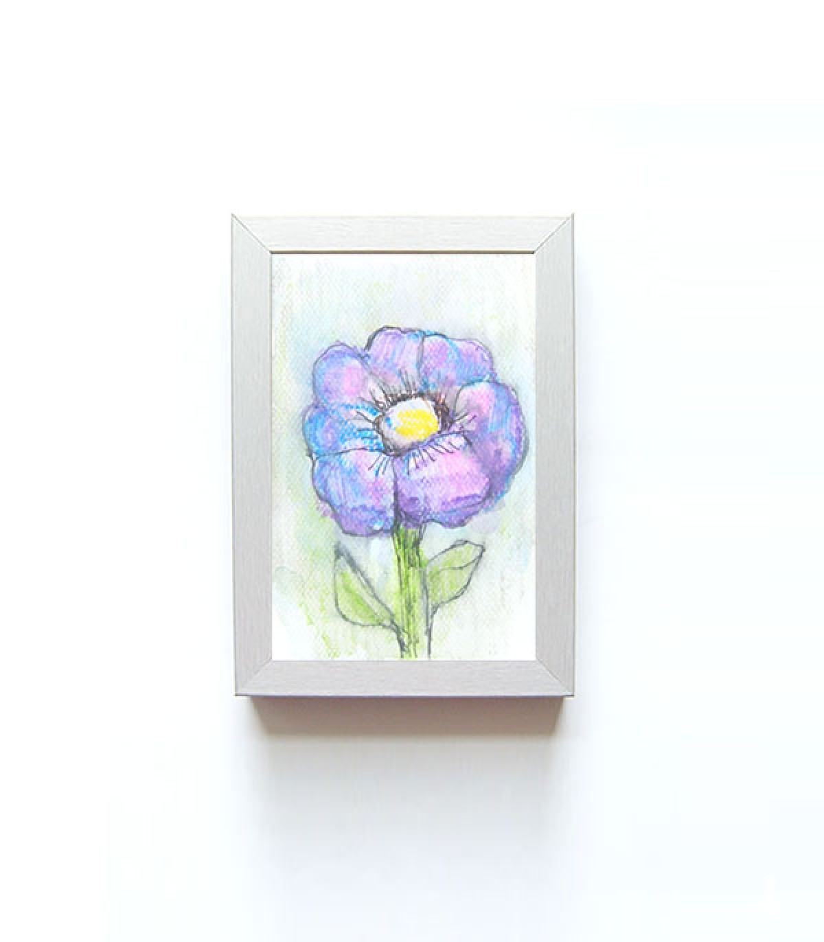 mały obrazek z kwiatkiem, kwiat akwarelka, oprawiony szkic kwiatka, rysunek do kuchni, obrazek do przedpokoju
