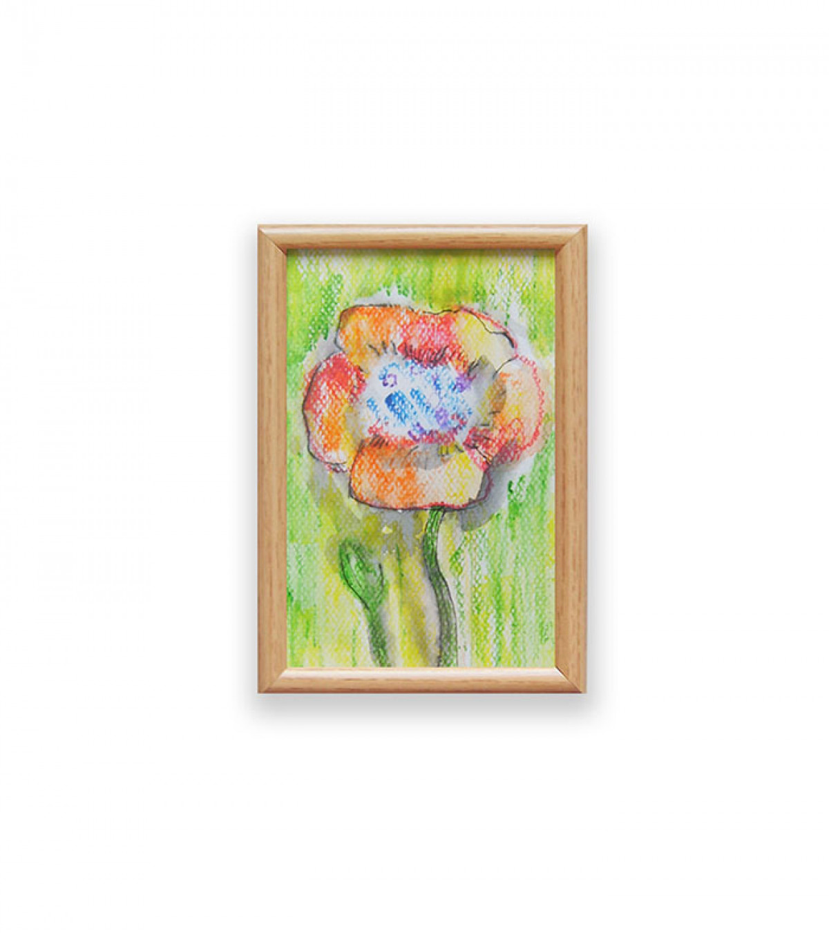 mała akwarelka w ramce, kwiat obrazek oprawiony, mały szkic z kwiatkiem, kolorowy rysunek do przedpokoju, mała grafika do kuchni
