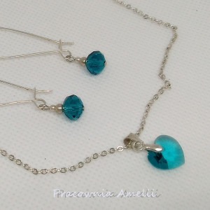 turkusowe serce + kolczyki z kryształkiem