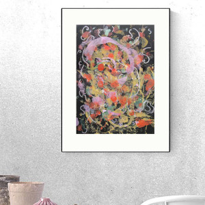 abstrakcyjny rysunek 30x40, grafika w ciepłych kolorach, nowoczesny obraz A3, oryginalna abstrakcja do salonu, boho dekoracja na ścianę, ręcznie malowany rysunek do loftu