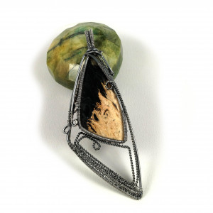 Agat bambusowy, Srebrny wisior z plastrem agatu wire wrapped, prezent dla niej, prezent dla mamy, ręcznie robiona biżuteria autorska