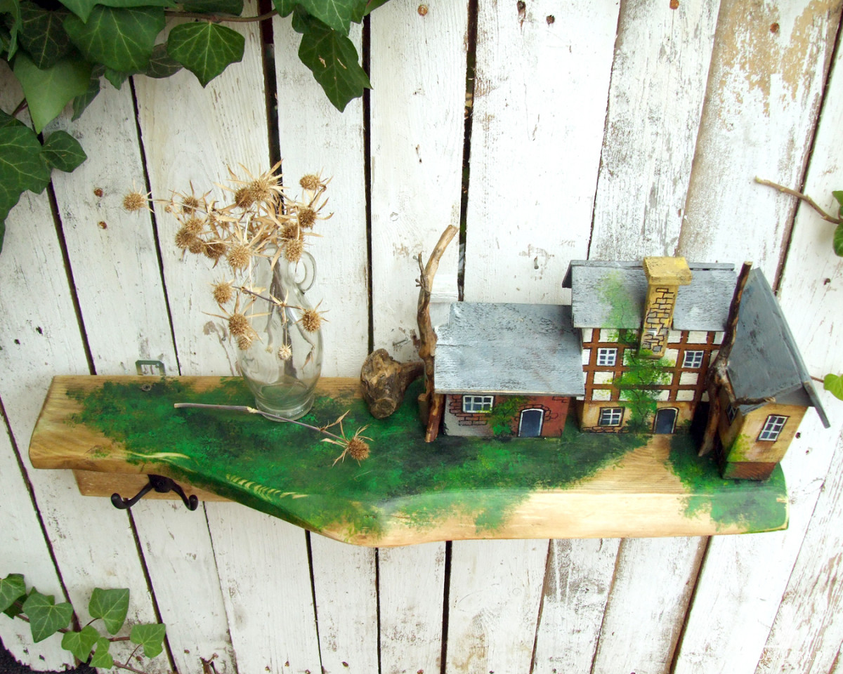 Drewniany wieszak, z domkami - Na angielskiej wsi