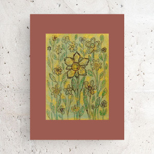 obrazek w ciepłych kolorach, mała grafika na ścianę, boho grafika do domu, kwiaty rysunek A4, rysunek do sypialni, obrazek do przedpokoju, grafika do kuchni, dekoracyjny szkic 21x30