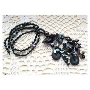 5072 długi naszyjnik muszla hematyt agat