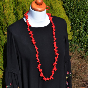 NASZYJNIK - Atłasowy Długi Czerwony Pęczki