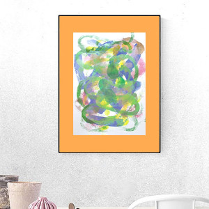 nowoczesna dekoracja na ścianę, kolorowa grafika do pokoju, abstrakcyjny rysunek A3, oryginalna grafika do salonu, malowana ręcznie abstrakcja do biura, minimalizm obrazek 30x40, boho rysunek