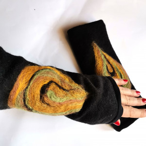mitenki w kolorze czarnym filcowane wełna merynosów