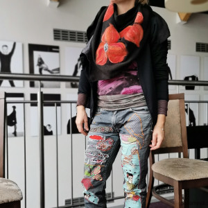 czarna  chusta handmade wełniana