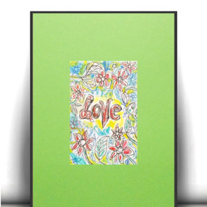 love plakat A4, love obrazek A4, mały plakat do domu, zielony obrazek z napisem love, zielony plakat 21x30, hygge posters, małe plakaty na ścianę, plakaty do małych ramek, obrazek do kuchni,